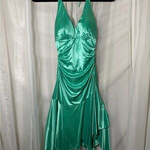 City Triangles 2000s Asymmetrical Green Halter Dress